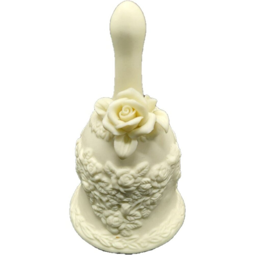 Vintage Contigo Bisque Porcelain Bell Raised Floral Design & Rose Ivory